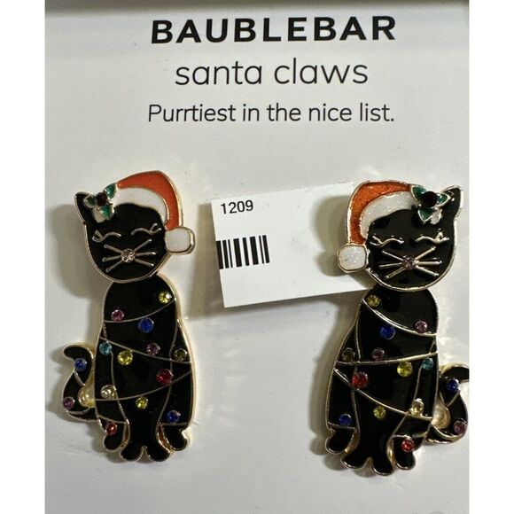 Baublebar Cat Earrings Santa Paws Pierced Articulated Santa Hat Cuties - Picture 1 of 3